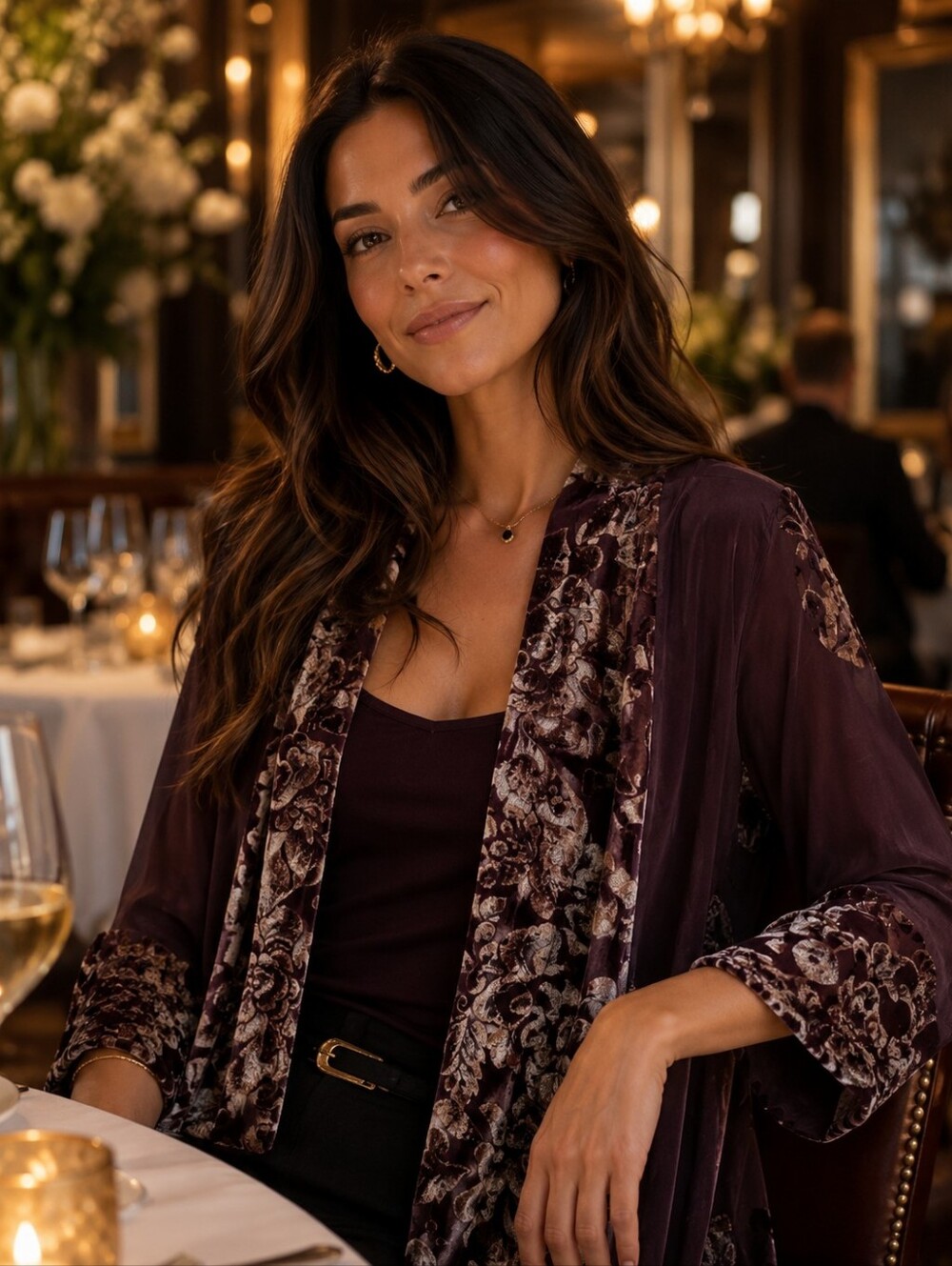 Wintersilks womens vintage open front cardigan cover up silk velvet floral small